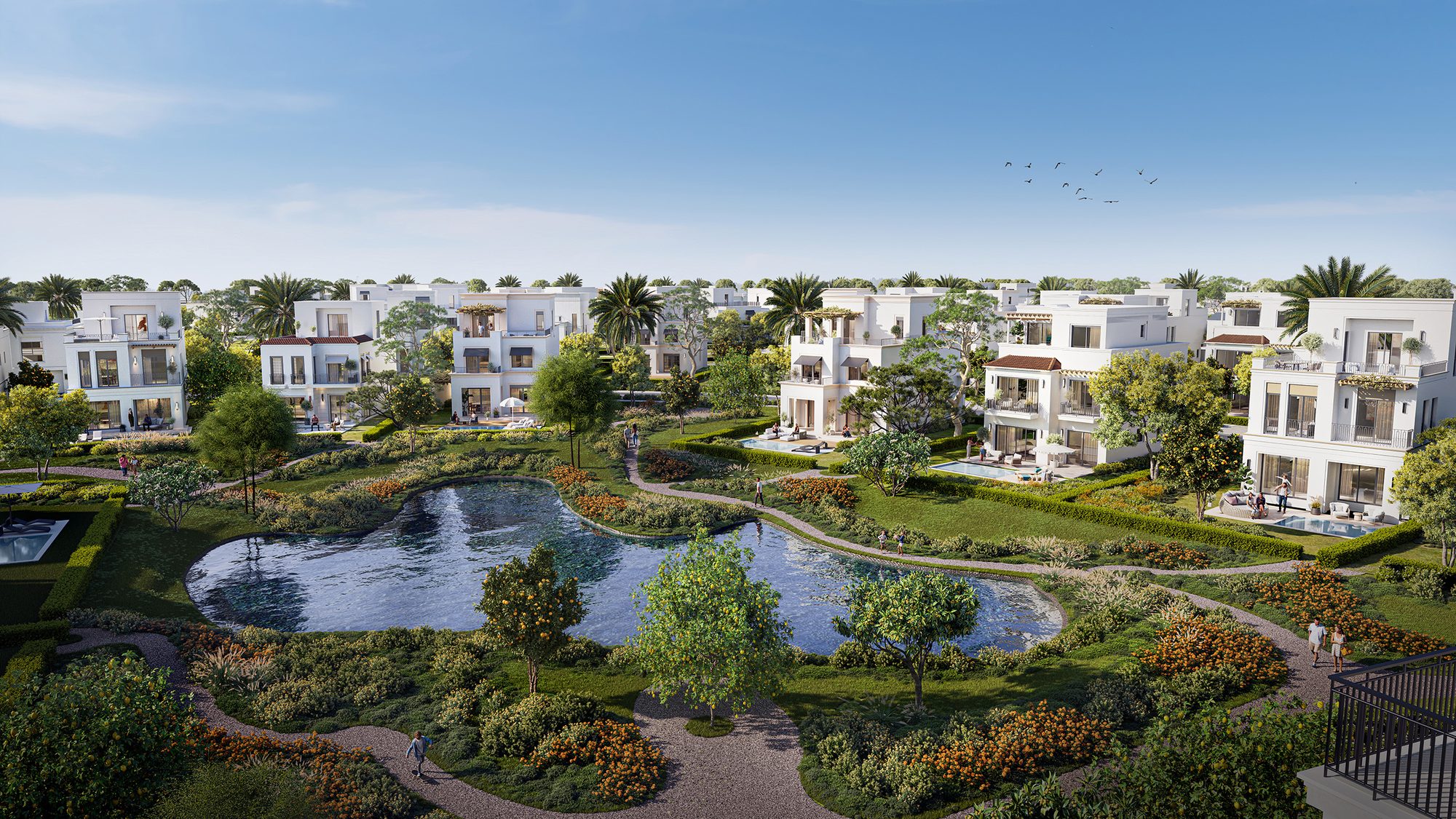 A Mivida Gardens render — villas, lake and gardens