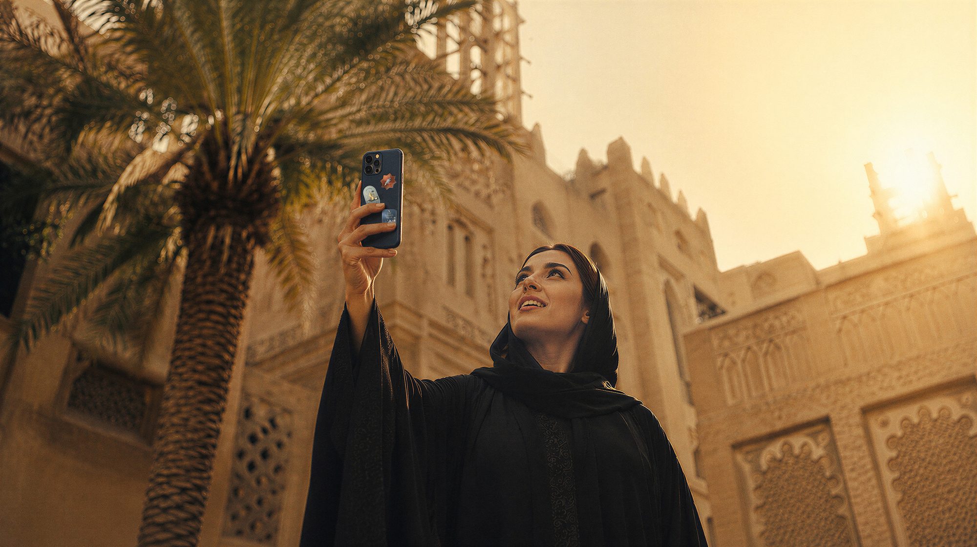 A traveller exploring the Emirates with the UAE Grand Tour app