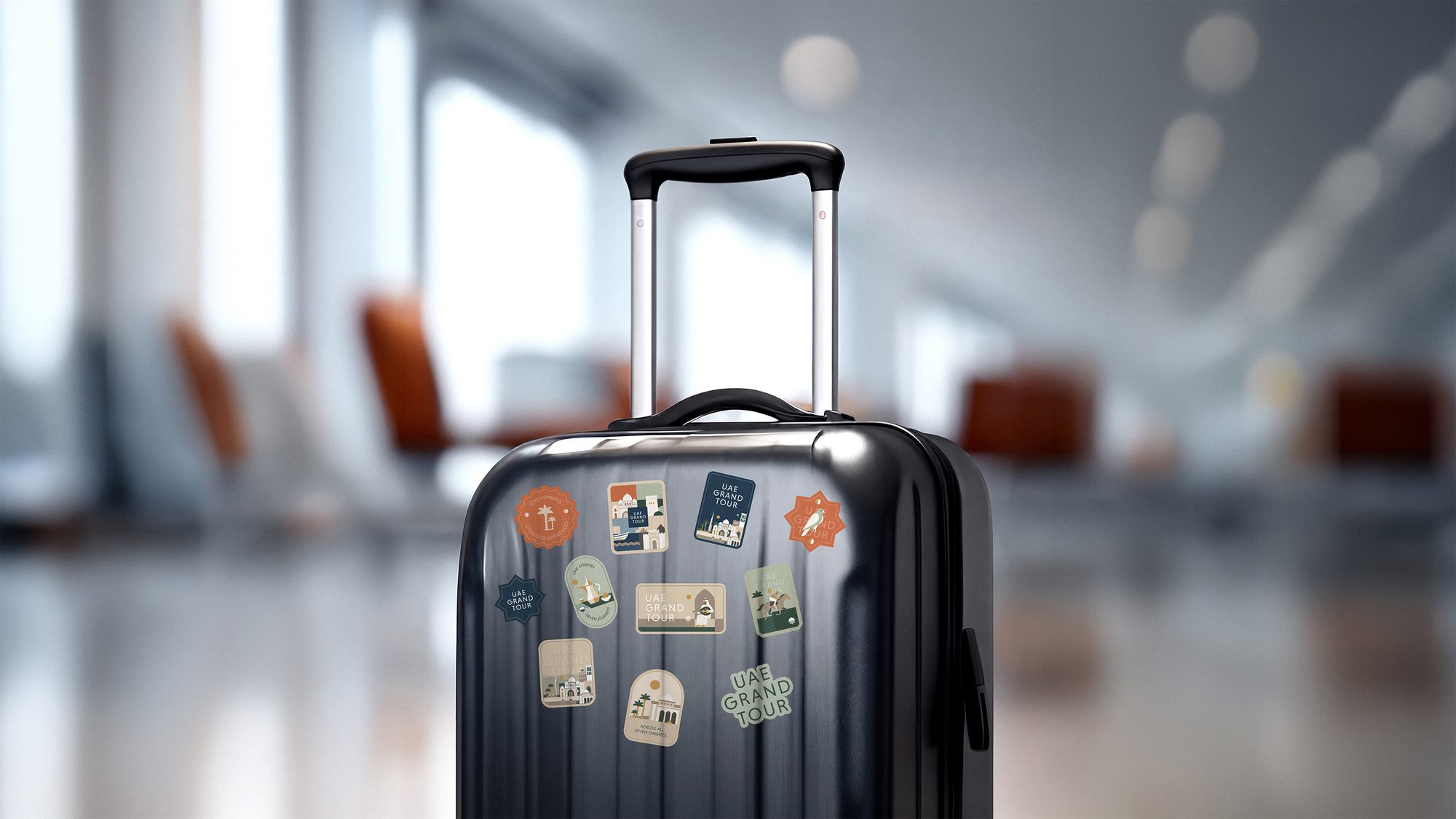 UAE Grand Tour luggage stickers — the journey collected across the Emirates